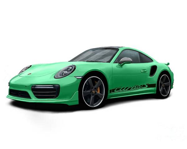 Sports Car Poster featuring the digital art 911 Turbo S Green by Moospeed Art
