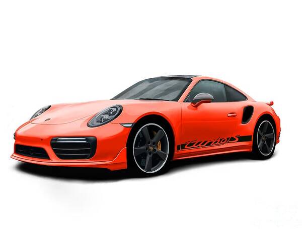 Sports Car Poster featuring the digital art 911 Turbo S Red by Moospeed Art