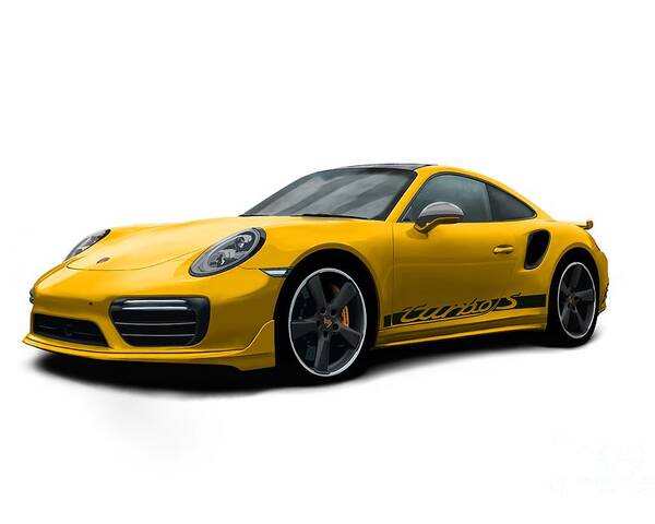Sports Car Poster featuring the digital art 911 Turbo S Yellow by Moospeed Art
