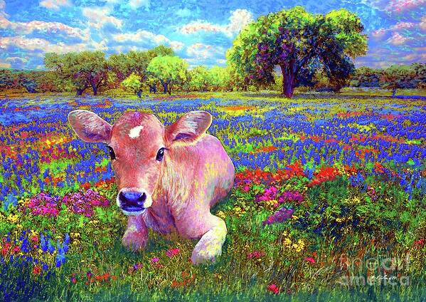 Floral Poster featuring the painting A Very Content Cow by Jane Small