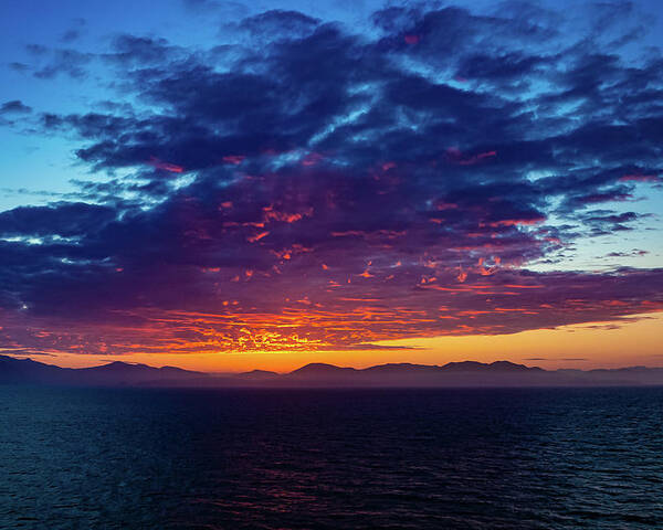 Alaska Poster featuring the digital art Alaska Inside Passage Sunset V by SnapHappy Photos