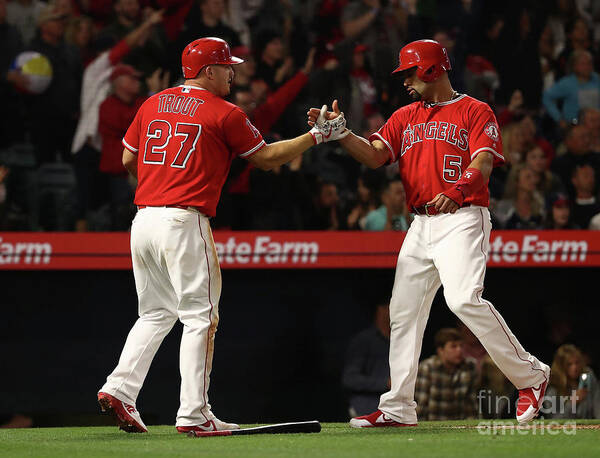 People Poster featuring the photograph Albert Pujols, Andrelton Simmons, and Mike Trout by Victor Decolongon