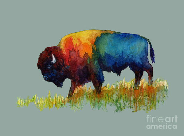 Bison Poster featuring the painting American Buffalo III-solid background by Hailey E Herrera