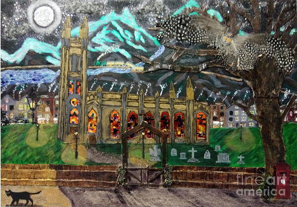 Church Poster featuring the mixed media An Owl with a View by David Westwood