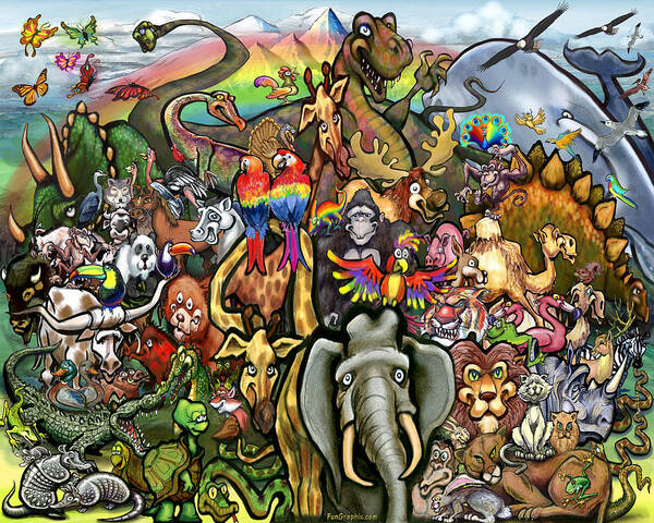 Animals Poster featuring the digital art Animals of All Colors Shapes and Sizes by Kevin Middleton