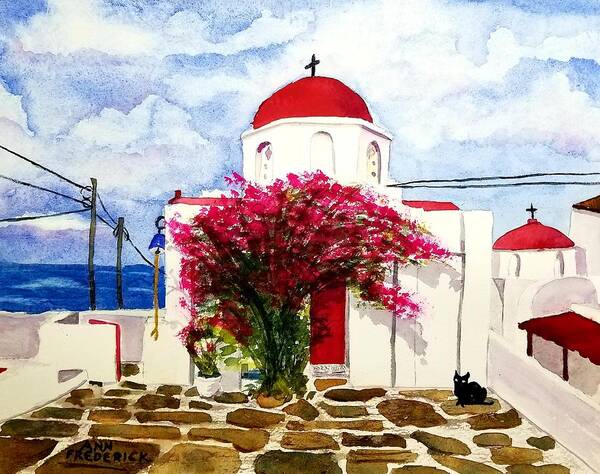 Santorini Poster featuring the painting Anns' Santorini by Ann Frederick