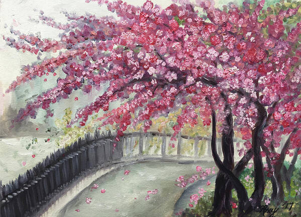 Paris Poster featuring the painting April in Paris Cherry Blossoms by Roxy Rich
