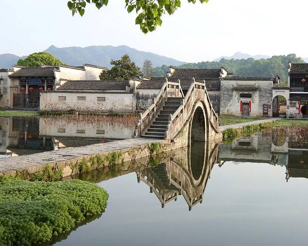 Arched Stone Bridge Poster featuring the photograph Arched Stone Bridge in Hong Village by Mingming Jiang