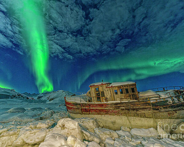 00648338 Poster featuring the photograph Aurora Borealis and Boat by Shane P White