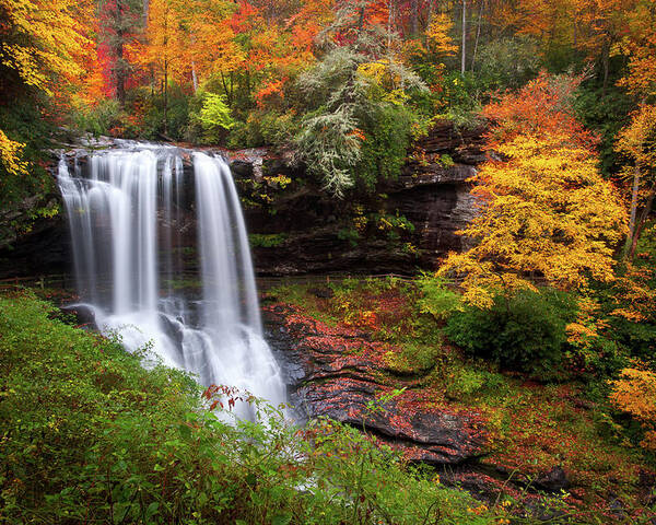 Waterfalls Poster featuring the photograph Autumn at Dry Falls - Highlands NC Waterfalls by Dave Allen