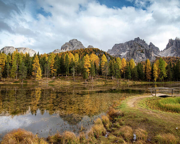 Autumn Poster featuring the photograph Autumn landscape with mountains and trees by Michalakis Ppalis