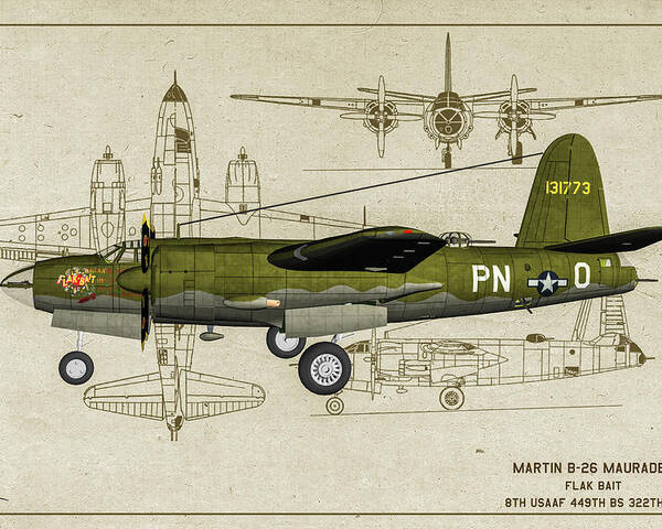 Martin B-26 Marauder Poster featuring the photograph B-26 Flak Bait Profile Art by Tommy Anderson