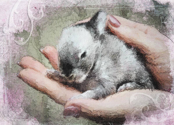 Easter Poster featuring the mixed media Baby Bunny by Moira Law