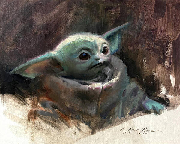 Yoda Poster featuring the painting Baby Yoda by Anna Rose Bain