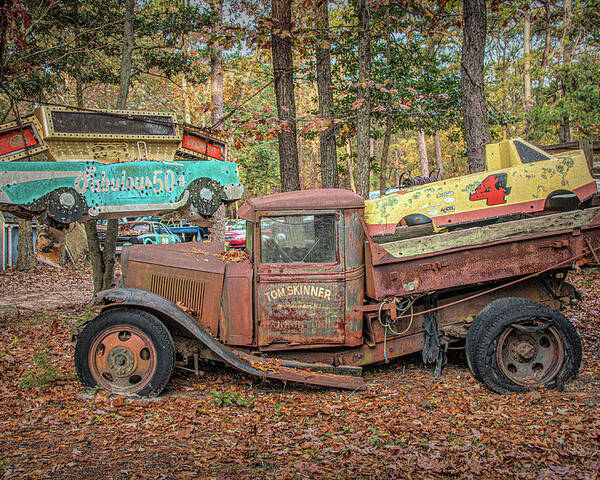 Old Poster featuring the photograph Battered Rusty Jalopy In The Woods by Kristia Adams