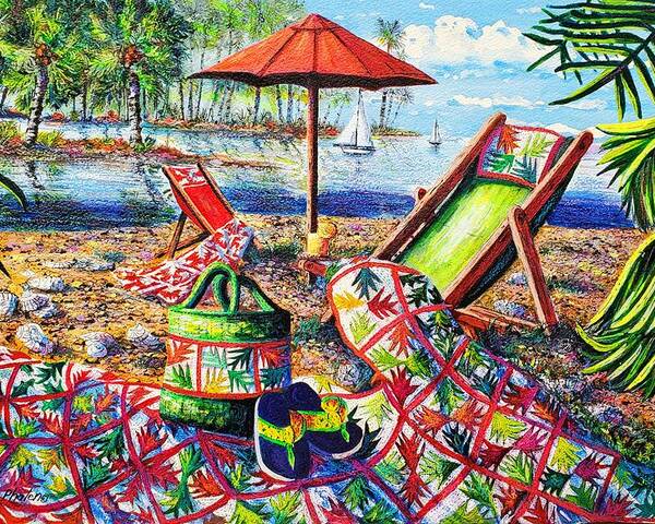 Palm Quilt At The Beach Poster featuring the painting Beach Retreat by Diane Phalen