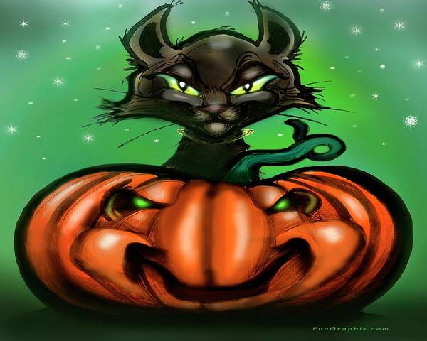 Halloween Poster featuring the digital art Black Cat n Pumpkin by Kevin Middleton