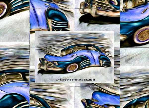 Chevy Poster featuring the digital art Blue Car Abstract Collage Art Poster by Ronald Mills