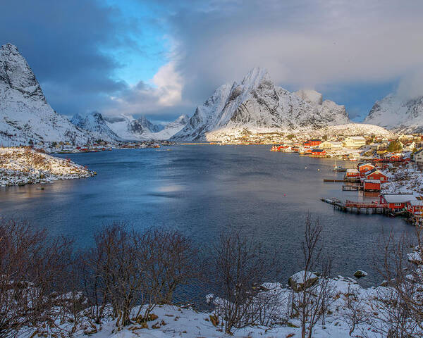 Blue Hour Poster featuring the photograph Blue hour over Reine by Dubi Roman
