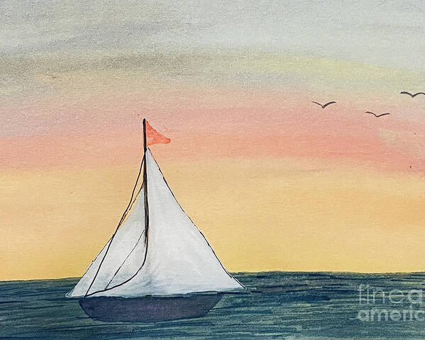 Sailboat Poster featuring the painting Boat at Sunset by Lisa Neuman