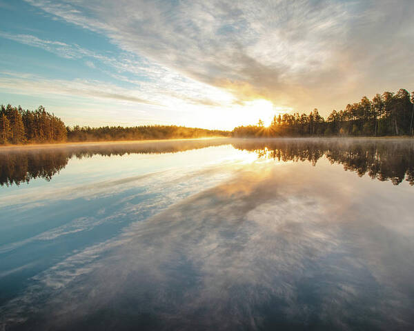 Lake Jatkonjärvi Poster featuring the photograph Breathtaking sunrise at Lake Jatkonjarvi by Vaclav Sonnek