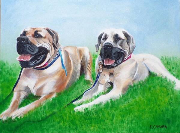 Pets Poster featuring the painting Bull Mastiffs by Kathie Camara