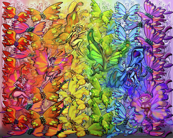 Butterfly Poster featuring the digital art Butterflies Faeries Rainbow by Kevin Middleton
