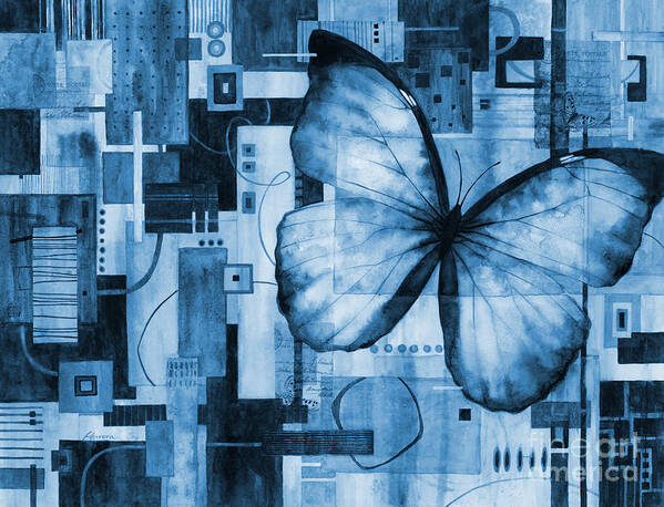Butterfly Poster featuring the painting Butterfly Effect in blue by Hailey E Herrera