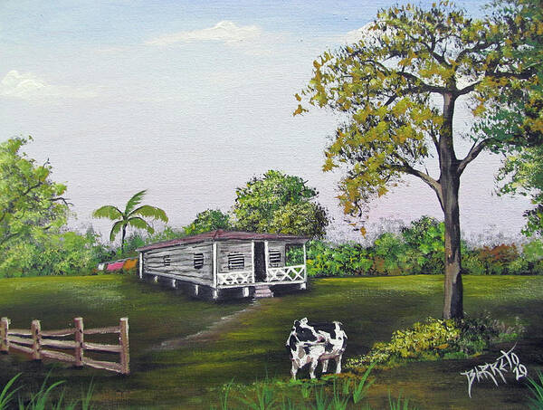 Cow Poster featuring the painting By The House by Gloria E Barreto-Rodriguez