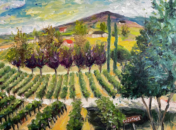 Oak Mountain Poster featuring the painting Cabernet Lot at Oak Mountain Winery by Roxy Rich