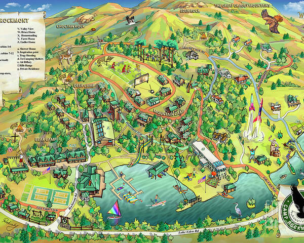 Camp Rockmont Map Illustration Poster featuring the digital art Camp Rockmont Map Illustration by Maria Rabinky