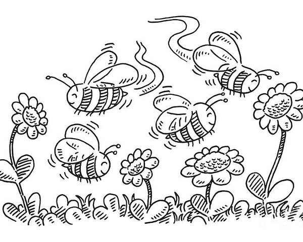 Bees Visiting Flowers  ClipArt ETC