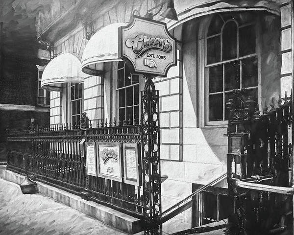 Boston Poster featuring the photograph Cheers Bar Beacon Hill Boston Black and White by Carol Japp