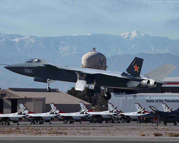 China Poster featuring the digital art Chengdu J-20 at Nellis AFB by Custom Aviation Art