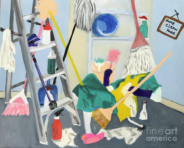 Cleaning Day During Covid Poster featuring the painting Cleaning Day by Theresa Honeycheck