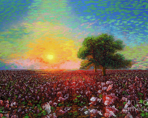 Floral Poster featuring the painting Cotton Field Sunset by Jane Small