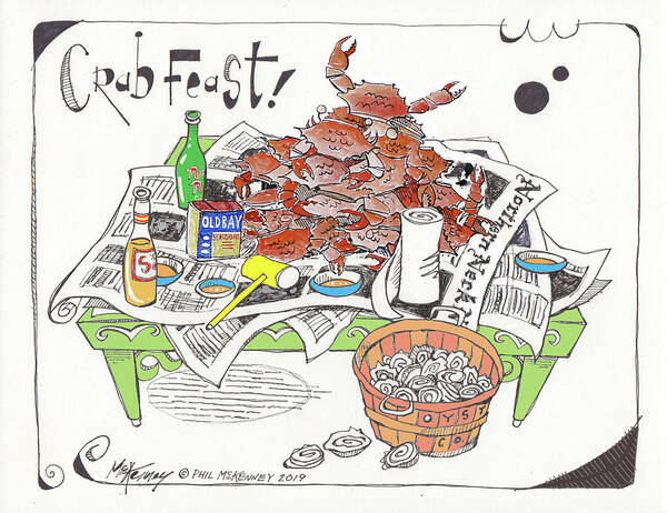  Poster featuring the drawing Crab Feast by Phil Mckenney