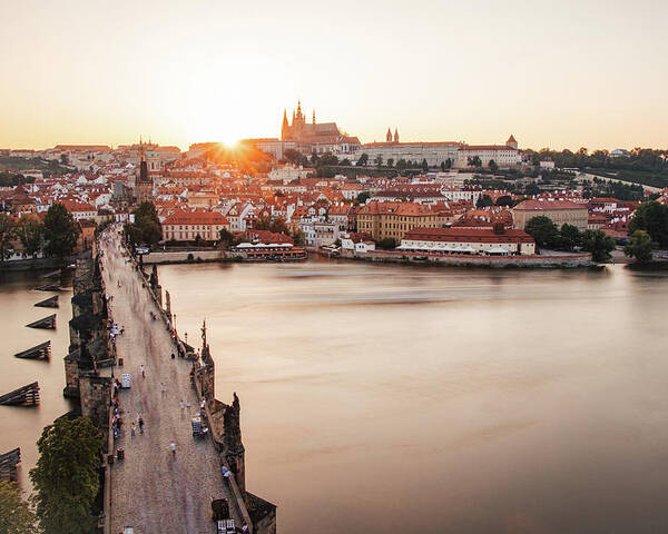 Castle Poster featuring the photograph Czech capital city with Charles bridge at sunset by Vaclav Sonnek