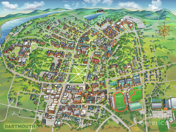 Dartmouth College Poster featuring the digital art Dartmouth College Campus Map by Maria Rabinky