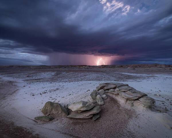 Storm Poster featuring the photograph Desert Storm with Lightning by Wesley Aston