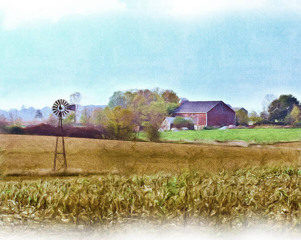 Door County Wisconsin Poster featuring the digital art Door county Windmill by Stacey Carlson