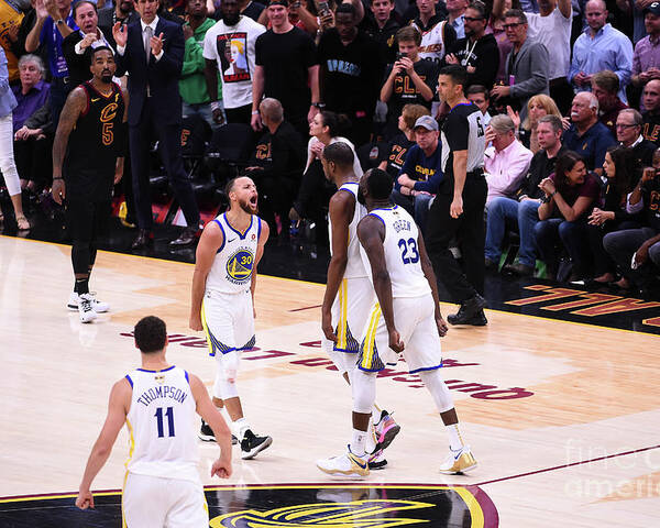 Playoffs Poster featuring the photograph Draymond Green, Stephen Curry, and Kevin Durant by Noah Graham