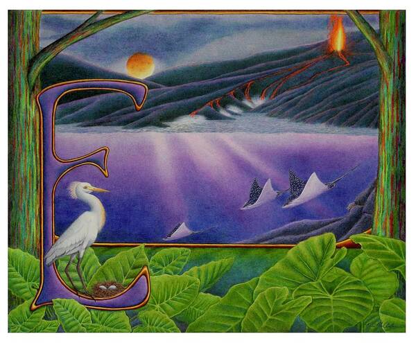 Kim Mcclinton Poster featuring the drawing E is for Egret by Kim McClinton
