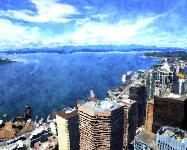Columbia Center Poster featuring the digital art Elliott Bay Seattle by SnapHappy Photos