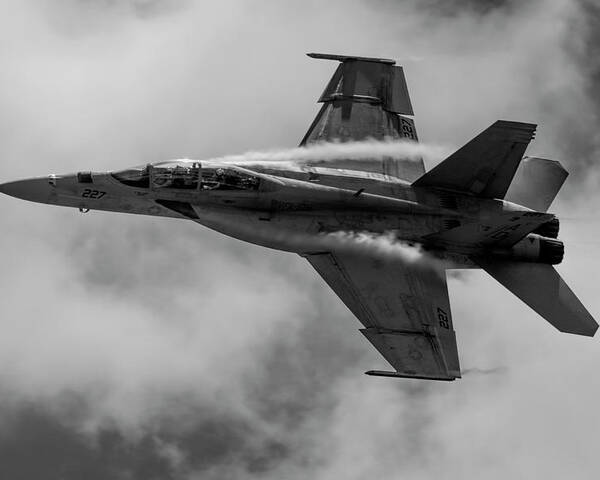 Airplane Poster featuring the photograph F18 in Black and White by Carolyn Hutchins