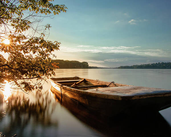 Rowboat Poster featuring the photograph Fairy-tale boat moored on the shore by Vaclav Sonnek