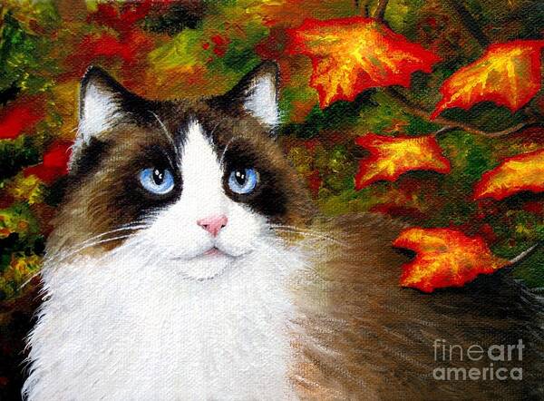 Cat Poster featuring the painting Fall Autumn Cat 566 by Lucie Dumas