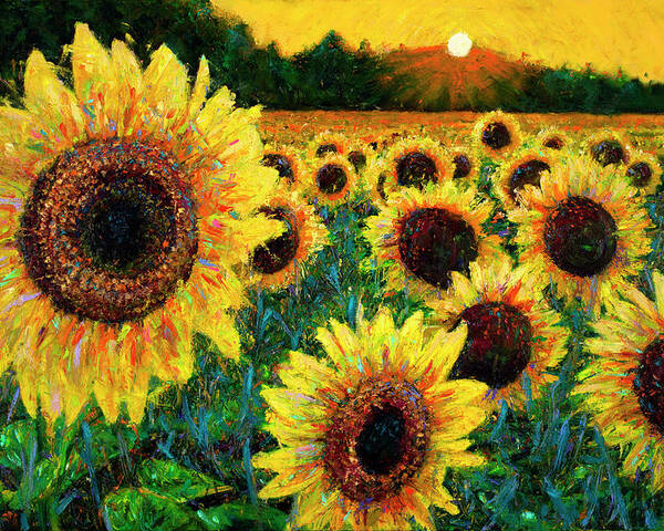 Finger Poster featuring the painting Finger Painting - Sunflowers by Lorraine McMillan