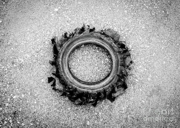 Blown Poster featuring the photograph Flat Tire BW by Troy Stapek