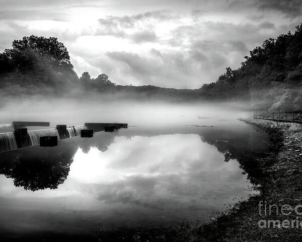 Fog Poster featuring the photograph Foggy Morning at the Weir by Shelia Hunt